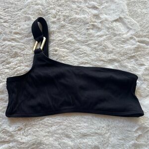 WOLFORD Black One-Shoulder Top with Gold Accent